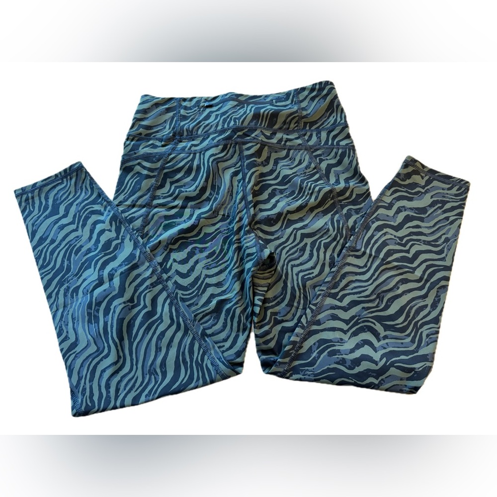 SWEATY BETTY Zero Gravity Leggings 7/8 Length 60cm/24" Large Green Black Zebra - Picture 3 of 11